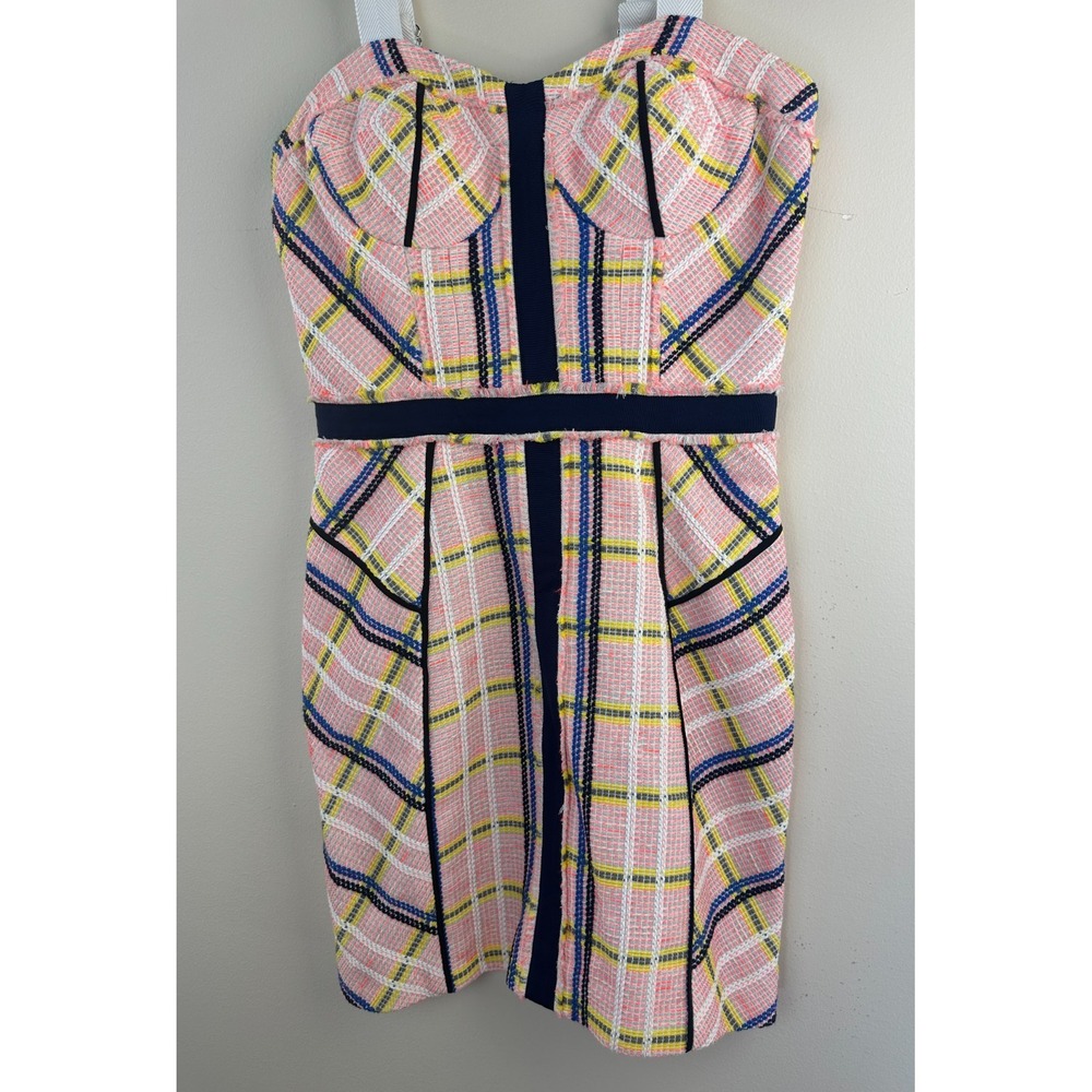 Rebecca Minkoff Clara Pink Plaid Tweed Bustier Mini Dress Size 8 Preppy Coquette - Picture 3 of 12
